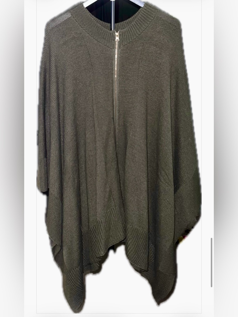Harve Benard Deep Olive Green Zip-Front Poncho